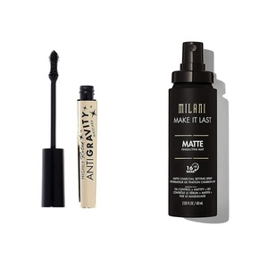 Milani Make it Last Charcoal Matte Setting Spray & Milani Highly Rated Anti-Gravity Black Mascara with Castor Oil and Molded Hourglass Shaped Brush